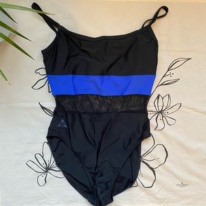Speedo 90s One Piece Black Mesh Retro Swimsuit